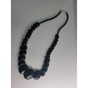 Vintage Black Beaded Disc Statement Necklace Graduated Beads Bold Chunky Fashion